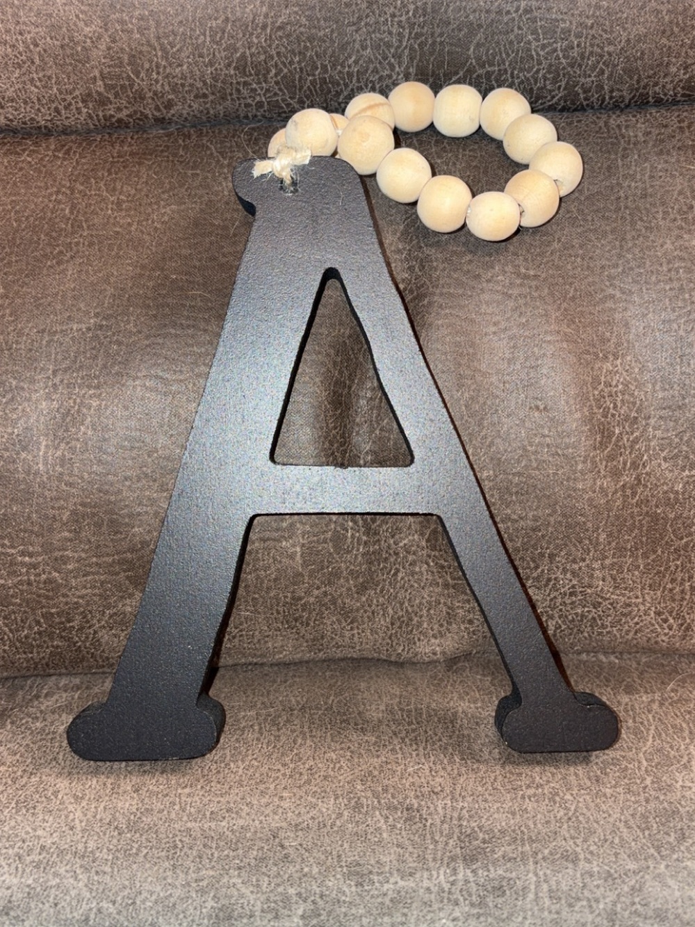 Decorative Wooden Letter A with Natural Bead Hanger